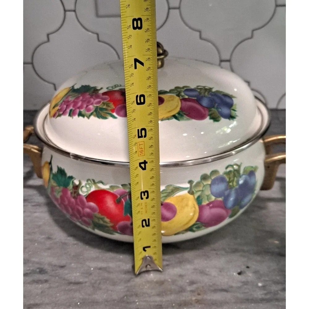 Metro 3 Qt. Enamelware Pot Enamel 3 Quart Pot Dutch Oven Brass Handles Non Stick